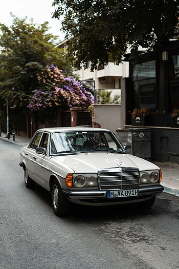 Mercedes-Benz W123, classic car, vintage look, parked on street, quiet street, Istanbul, Mercedes-Benz, vintage car, street scene, urban setting, car photography
