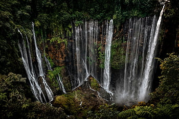 cascade de tumpak sewu, East Java, Indonésie, cascade de forêt tropicale, tir à angle élevé, jungle luxuriante, l'eau en cascade, beauté naturelle, cadre tropical, paysage pittoresque, cascades en Indonésie