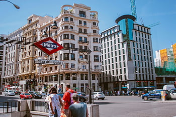 plaza de espana, Madrid, Španělsko, městský život, Kultovní architektura, metro znamení, rušná ulice, panoráma města, Evropské město, cíl cesty, veřejná doprava