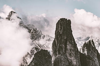 vidvinkelfotografering, fjelletopper, tåkete fjell, dramatisk landskap, rolig innstilling, Rocky Mountains, skyer, fantastisk utsikt, natur, fjellfotografering, alpint landskap