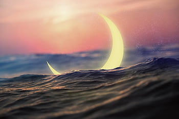 moon, sea, free Wallpaper, fantasy, wave, sunset, full Hd Wallpaper, surrealism, nature Wallpaper, desktop Wallpaper, lock Screen Wallpaper