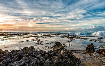 kyst, hav, soloppgang, natur, indiske hav, fisker, korallrev, Vest-Java, indonesia, landskap
