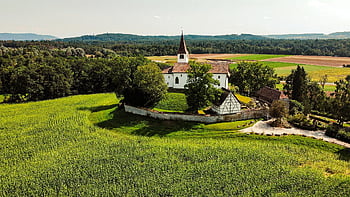 kostel, vesnice, pole, krajina, kostelní věž, st michael, budova, historický, venkov, horský kostel, jezero konstanty
