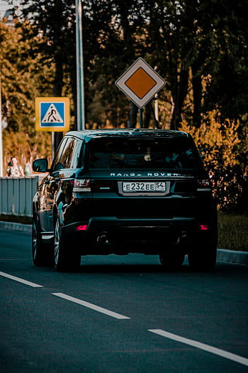 Black Range Rover, luxusní vozidlo, ulice, zpětný pohled, Serene Street, řízení auta, dopravní značka, městské silnici, vozidlo na silnici, vůz řady rover, pouliční scény