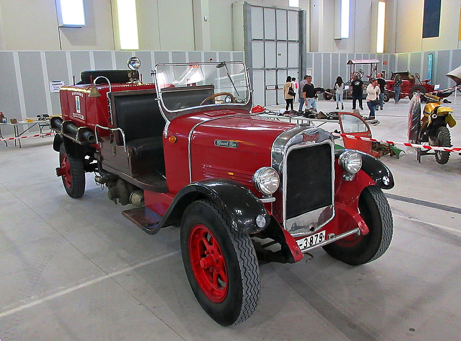 Stewart Six, truk pemadam kebakaran antik, Stewart Motor Company, kendaraan komersial, Buffalo New York, 1912, 1942, kendaraan merah, mobil klasik, peralatan api, pameran
