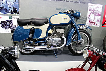 Lubrifiant Renn II, 1961, moto, bleu et crème, Moteur 150cc, ancien, modèle sportif, suspension avant, Exposition, design classique, moteur à deux temps