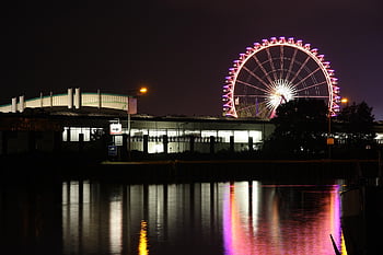 night, skyline, theme Park, crange Fair, amusement Park, ferris Wheel, ruhr Area, rhine-herne Canal, germany