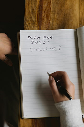 woman writing, diary, table, plan for 2021, survive, notebook, reflective moment, hand writing, personal goals, planning, journaling