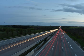 time-lapse fotografie, weg, licht paden, snelweg, schemering, Lutzen, Duitsland, lange blootstelling, verkeer, nacht scene, landschap