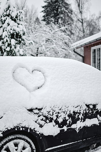 Snedækkede trægrene, Snevejr bil, Hjerteformet tegning, Vinter charme, estland, snedækkede træer, vinter scene, hjerte i sne, snedækket køretøj, vinterlandskab, Hjerte på bilen