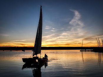 jezero, ammersee, západ slunce, bavaria, Německo, horizont, břeh řeky, plachetnice, krajina, Příroda