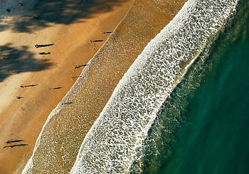 aerial photo, sea shore, tranquil beach, waves, sandy shore, daylight, aerial view, beach scene, ocean waves, sandy beach, coastal view