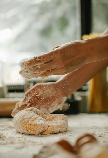 chef, dough, cookies, bakery, baker, kneading, floured surface, artisan bakery, kitchen, hands, flour