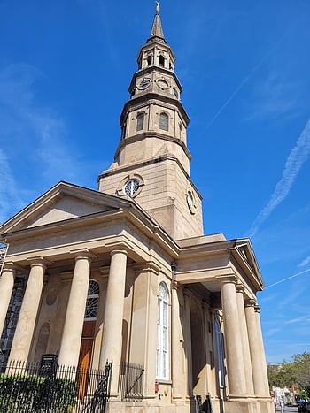 charleston, Arsitektur, bangunan, Karolina selatan, gereja, menara gereja, tengara, menara Jam, kolom, Selatan, jam