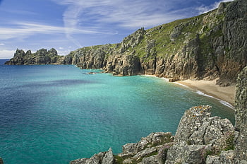 spiaggia, scogliere, mare, oceano, turchese, cielo blu, blu, paesaggio, costa, acqua, viaggio