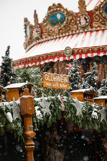 karácsonyi vásár, Drezda, Glühwein, forralt bor, körhinta, hó, ünnepi stand, téli, Németország, ünnep, dekoráció
