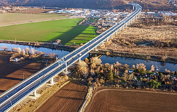 bridge, road, highway, viaduct, way, expressway, travel, countryside, drone Shot, bird's Eye View