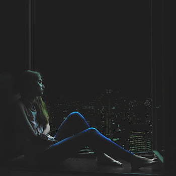 girl, sad Girl, sad, window Sill, dark, glass, lonely, depression, stressed, depressed, woman