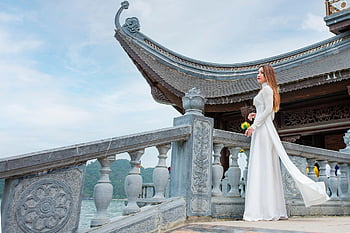 wanita, model, potret, ao dai, Ao Dai Putih, baju tradisional, pose, gaya, mode, berpose, wanita muda