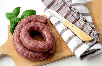 mettwurst, sausage, raw, meat, bratwurst, minced Pork, pork, food, german Sausage, knife, chopping Board