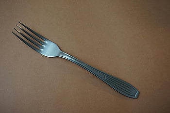 vidlice z nerezové oceli, Elegantní vidlička, hnědý povrch, jednoduchý design, Jídelní nádobí, kovová vidlice, nádobí, příbory, Moderní vidlička, kuchyňský nástroj, Lesklá vidlička