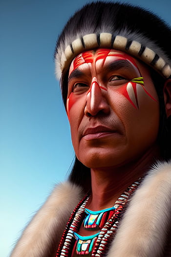 generated, man, native American, chief, great Leader, portrait, first Nation, war Paint, sioux, apache, cheyenne