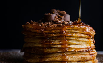 pancakes, honey, chocolate, syrup, breakfast, stack, mouthwatering, delight, food, dessert, pancakes with honey