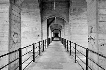 мост, коридор, сграда, монохромен, колони, парапет, архитектура