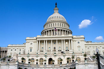 United States Capitol, Capitol Building, Washington DC, clear blue sky, United States Capitol facade, Capitol dome, American flag, historic architecture, government building, national landmark, Washington DC landmark
