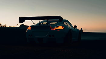 sportovní auto, svítání, silueta, elegantní, rušič vztlaku, Rychlost, dobrodružství, zpětný pohled, světla auta, brzy ráno, automobilového designu