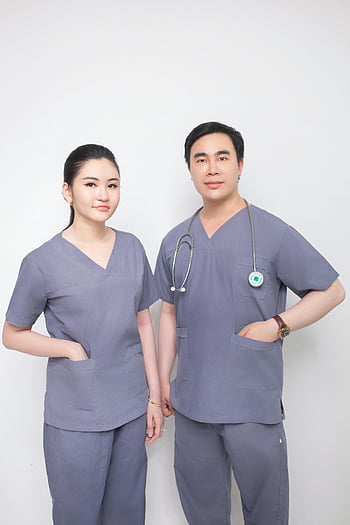 doktorlar, tıbbi önlükler, Sağlık uzmanları, gri fırçalar, stetoskop, erkek doktor, Bayan doktor, tıbbi portre, Sağlık çalışanları, sağlık personeli, tıbbi kıyafetler