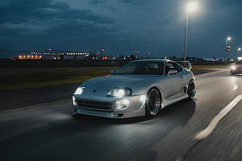 silver car, driving at night, sports car, headlights on, motion capture, speed, night road, silver sports car, fast driving, night scene, car photography