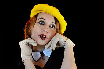 clown, verbazing, schok, spanning, zich afvragen, actrice, emoties, aap, prestatie, kinderfeestje, mim