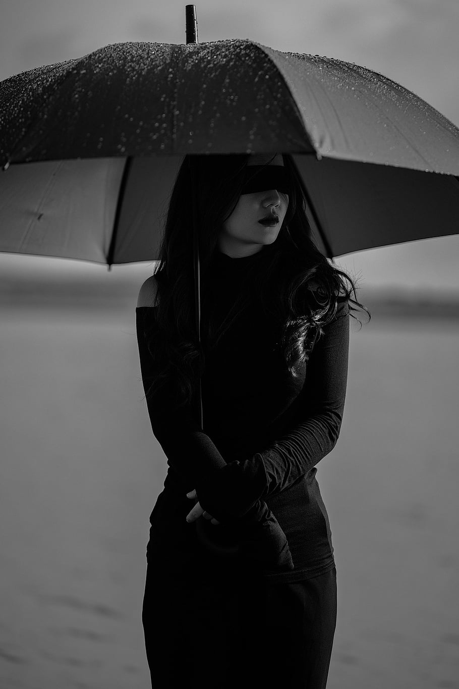 žena, deštník, portrét, dívka, černobílý, Modelka, póza, ženský