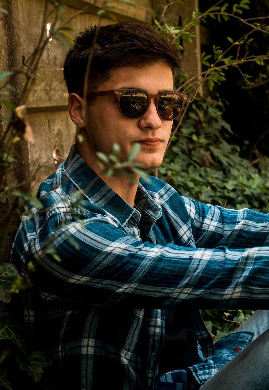 chlapec, portrét, zelená, venku, brýle, roztomilý, pěkný, oči, Modelka, osoba, oranžový ocas
