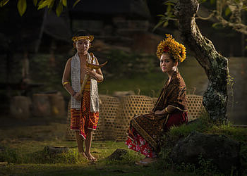 femeie, băiat, indoneziana, bali, Indonezia, cultură, vechi, sat