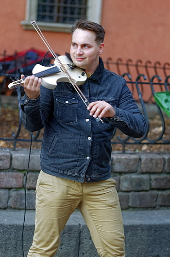 muž, osoba, mladý, mužský, tlumočení, částí, hudba, housle, trh, veřejnost, atrakce
