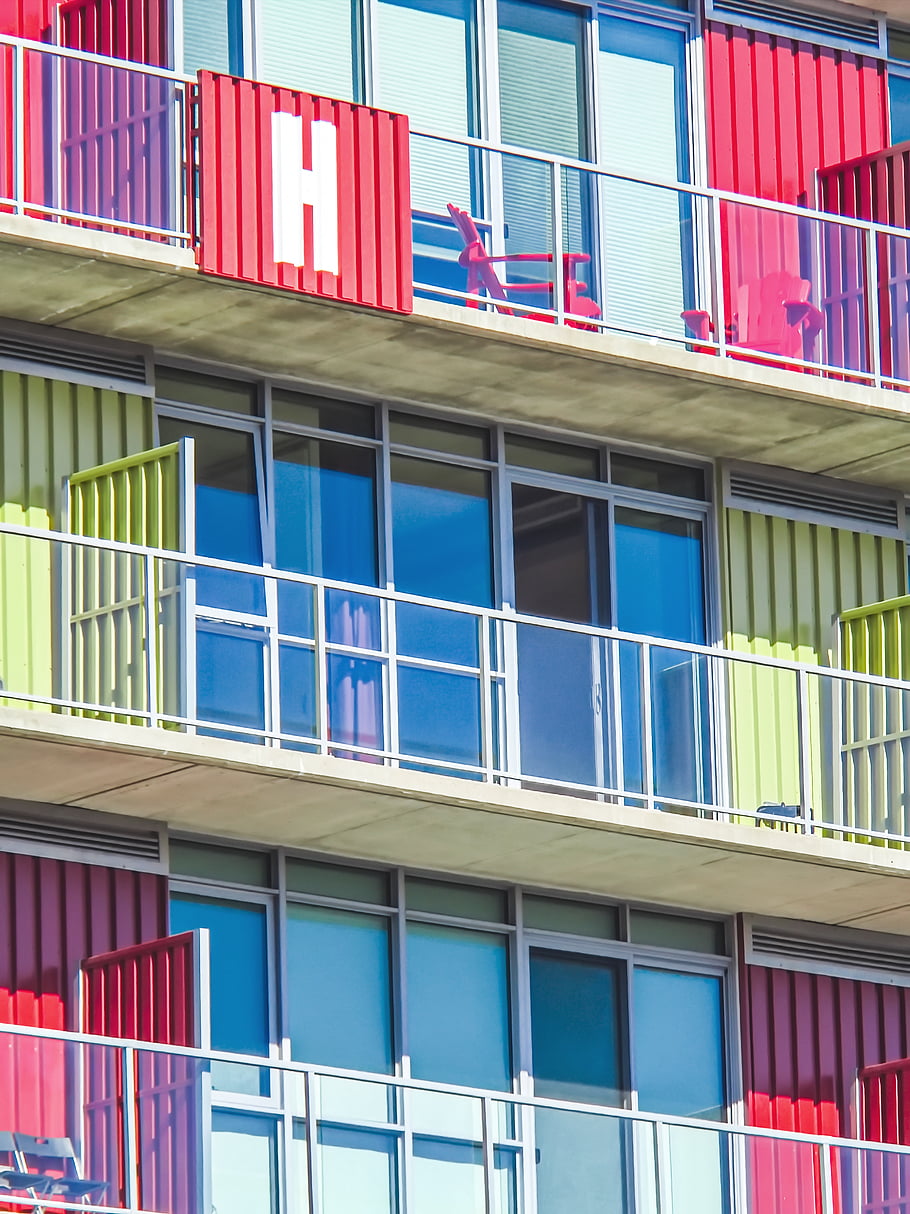 building, balconies, exterior, architecture, design, city, facade, urban, glass, modern, pattern