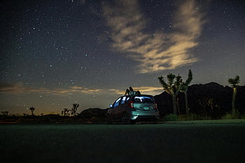 harmaa suv, tähtitaivas, öinen, joshua tree national park, auto pysäköity, aavikon maisema, yökuvaus, ulkona seikkailu, Stargazing, matka-valokuvaus, luonnonmaisemat