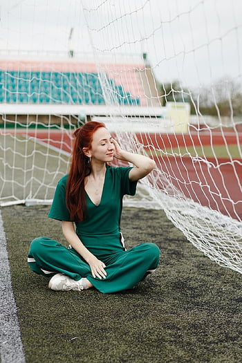 Fotbal, Mladá žena, sportovní, dynamo, brána, zrzka, dívka, fotbalová branka