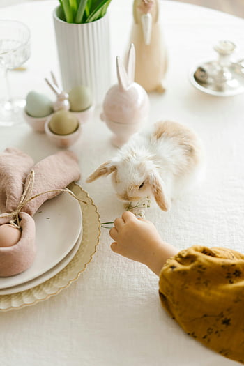 White Bunny, Easter decorations, festive table, holiday vibes, cute bunny, Easter eggs, table setting, Easter table, spring decor, Easter bunny, Easter tableware