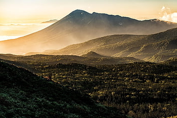montagne, vulcano, foresta, natura, Asahi, Mt Iwate, Hachimantai, inizio autunno, regione di Tohoku, Giappone, paesaggio