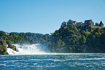 Sveits, rhine falls, Schaffhausen, Neuhaus, Lås kjører, borg, Rhinen, strømme, foss, natur, stein