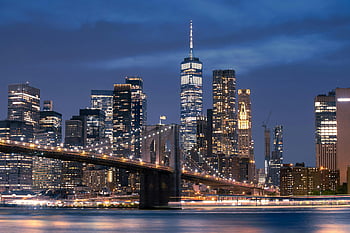 Brooklynský most, panorama Manhattanu, New York City, světla města, soumrak, panoráma, městské krajiny, mrakodrapy, večerní pohled, zářící světla