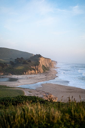 ocean beach cliff, background, beauty, california, coast, coastline, land, mobile wallpaper, natural, nature, rocky