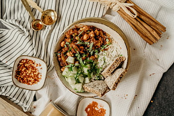 Mangkuk Chili Vegan, buncis, Nasi, mentimun, rempah-rempah, makanan sehat, mangkuk vegan, berbasis tanaman, vegetarian, mangkuk, persiapan makan