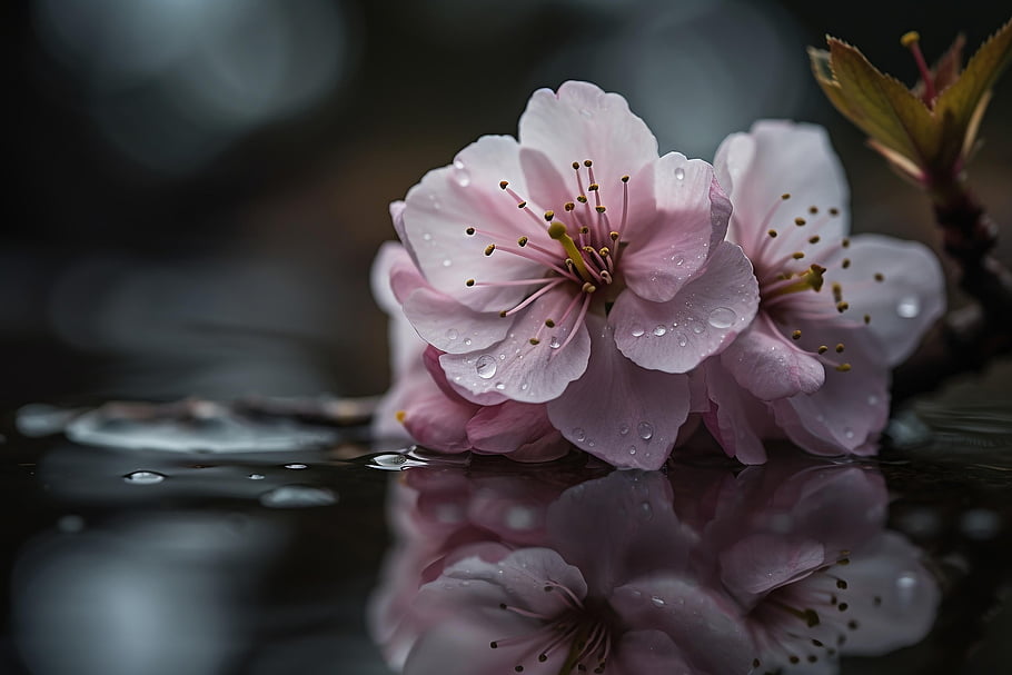 bunga-bunga, bunga sakura, genangan air, bunga-bunga merah muda, seni bunga, taman, alam, merapatkan