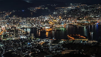 noční výhled, nagasaki, přístav nagasaki, přístav, světla města, Japonsko