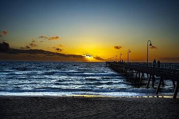 móló, Glenelg, strand, óceán, napnyugta, adelaide, víz, tenger, nap, tájkép, Ausztrália