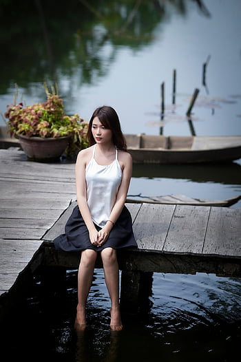 femme, modèle, asiatique, mode, style, chemisier, jupe, jeune femme, femelle, femme asiatique, la modélisation